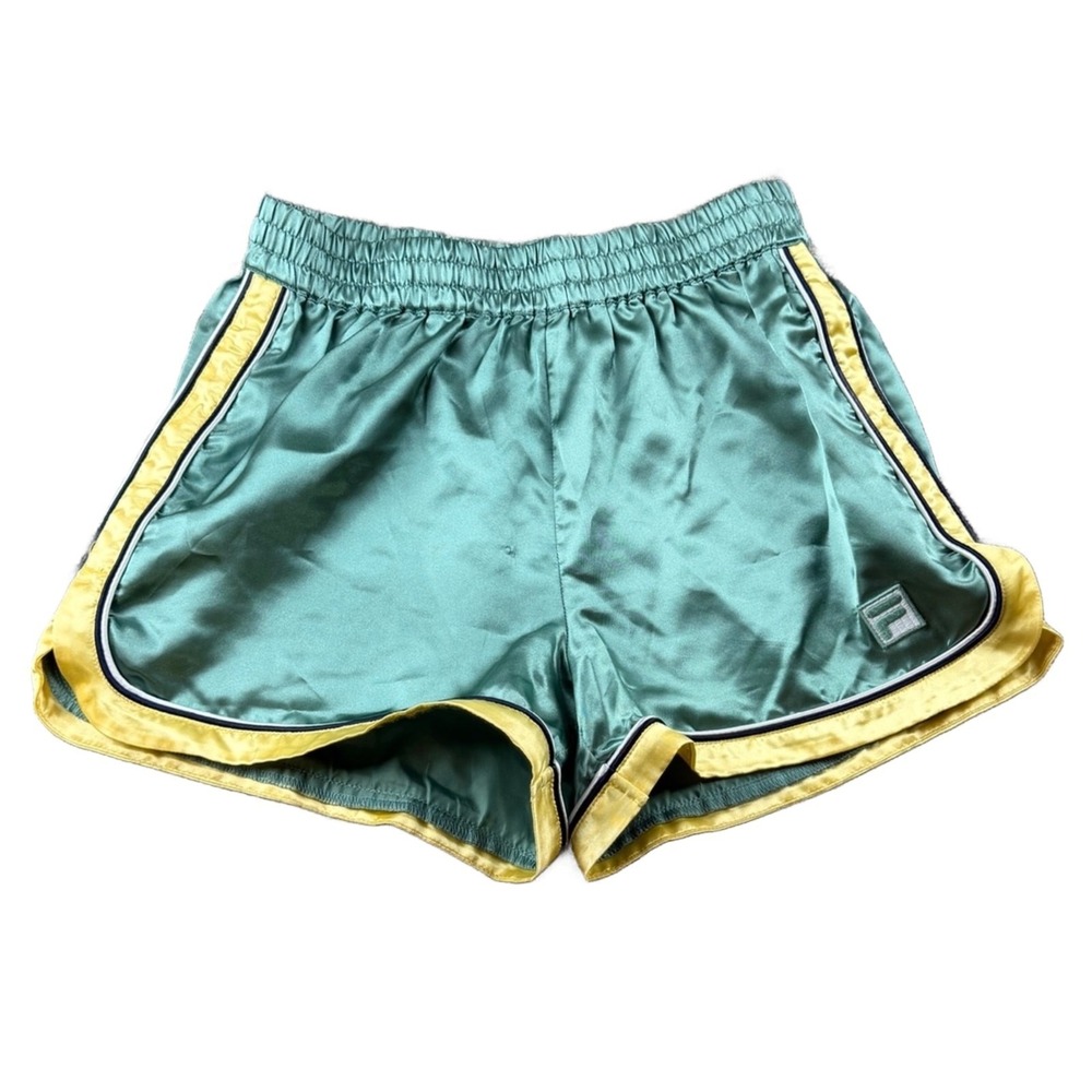 Fila Shorts Women XS Green Regular Satin Elastic Waist Activewear Sporty Workout